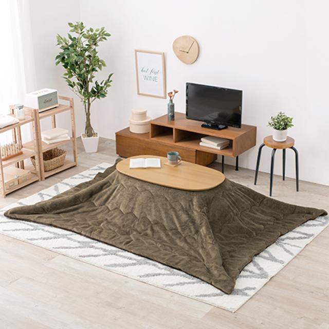 2点セット】こたつ+薄掛けこたつふとんセット 無地柄 カーキ 全6色