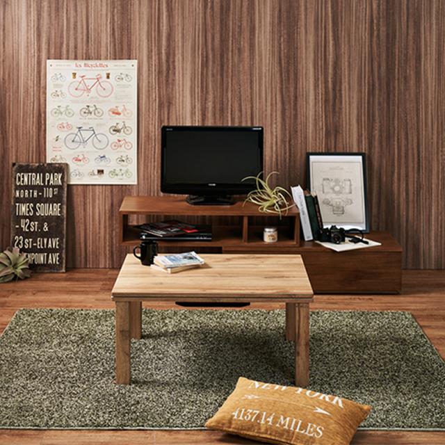 2点セット】こたつ+薄掛けこたつふとんセット 北欧柄 グリーン 丸柄 長方形