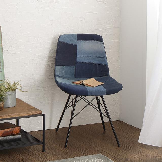 デニムパッチワークチェア2脚