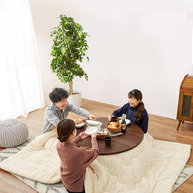 こたつテーブル 幅105×奥行105cm形 丸形 ブラウン 天然木 ウォルナット