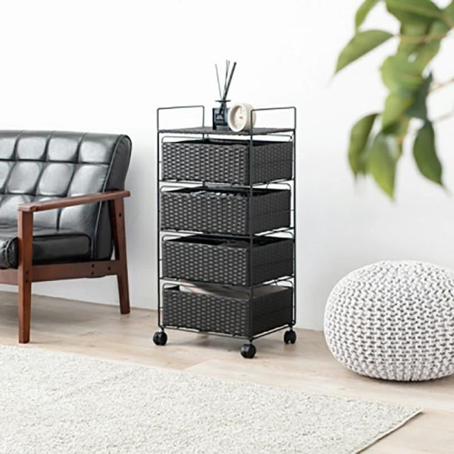 ラタン調 チェスト 4段 ブラウン