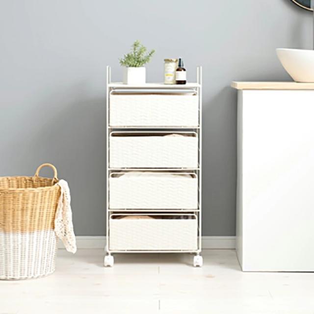 ランドリーチェスト 4段 幅40cm 2台セット ホワイト ラタン調 通気性 撥水
