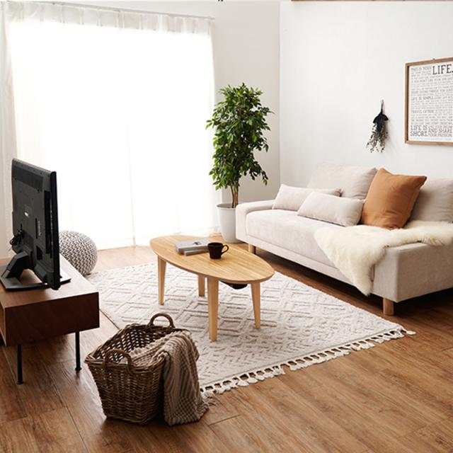 布団レス こたつテーブル 幅120×奥行50cm 楕円形 ナチュラル 天然木