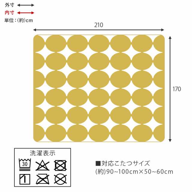 薄掛け こたつ布団 単品 幅210 奥行170cm  (長方形)  グリーン色 丸柄 全6色 裏表2種のボア 中綿なし掛布団 90×50cmこたつ用 SLOWの通販は