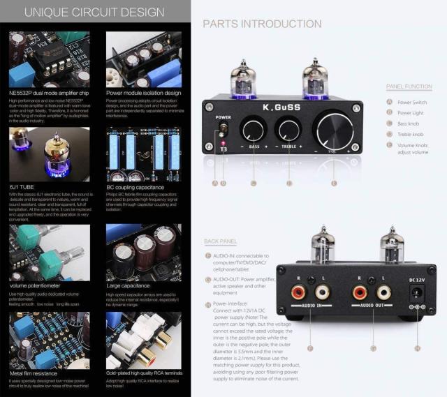 KGUSS T3 ミニ 6J1 プリアンプ 管アンプ HIFI オーディオ高音低音 調整 DC12V 未使用 カラー 「シルバー」 ■管KGUSS T3_1