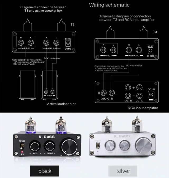 KGUSS T3 ミニ 6J1 プリアンプ 管アンプ HIFI オーディオ高音低音 調整