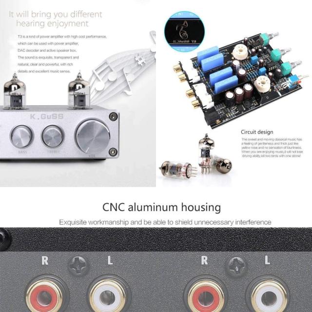 KGUSS T3 ミニ 6J1 プリアンプ 管アンプ HIFI オーディオ高音低音 調整 DC12V 未使用 カラー 「シルバー」 ■管KGUSS T3_4