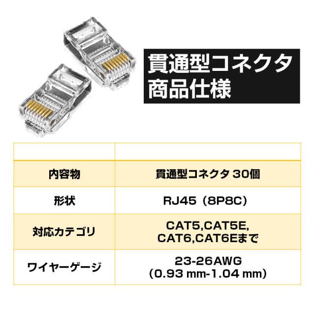 LANケーブル自作セット 貫通コネクタ30個+かしめ工具+LANテスター+CAT6ALANケーブル30m RJ45 8P6P 貫通型 簡単 圧着 プラグ DIY ネットワーク 配線_18