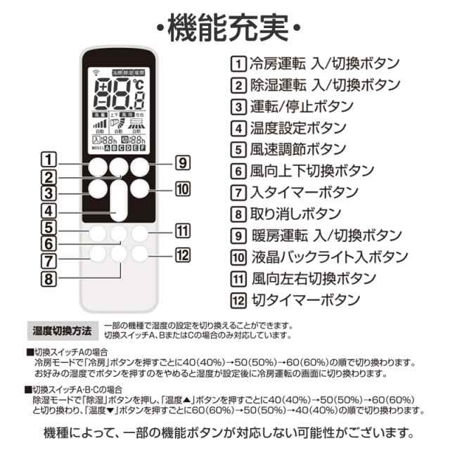 三菱 エアコン用 リモコン 日本語表示 MITSUBISHI 霧ヶ峰 三菱電機 設定不要 互換 0.5度調節可 大画面液晶パネル バックライト  自動運転｜au PAY マーケット
