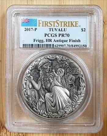 2017 ツバル 2オンス 北欧の女神 フリッグ 銀貨 PCGS PR 70-