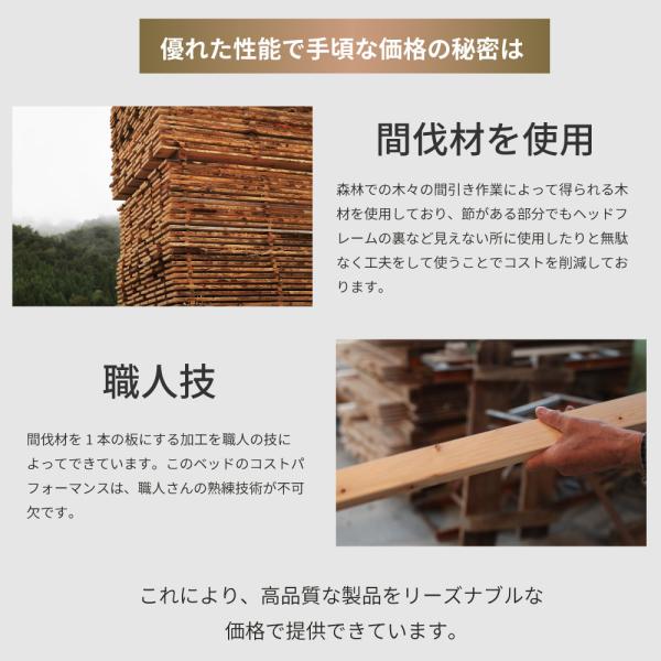 ベッド シングル 日本製 桧すのこベッド ひのき 棚付 島根県産高知四万十産桧 すのこベッド 通気性 ウッドデザイン賞受賞 (TCB233-s7023301)_7