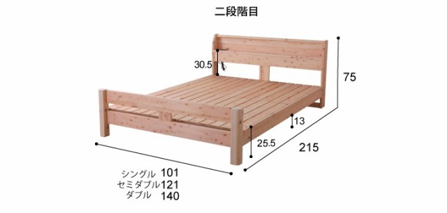 繊細すのこ頑丈ベッド シングル ひのき 棚付 島根県産高知四万十産ヒノキのすのこベッド(TCB245-s-繊細 70245011)