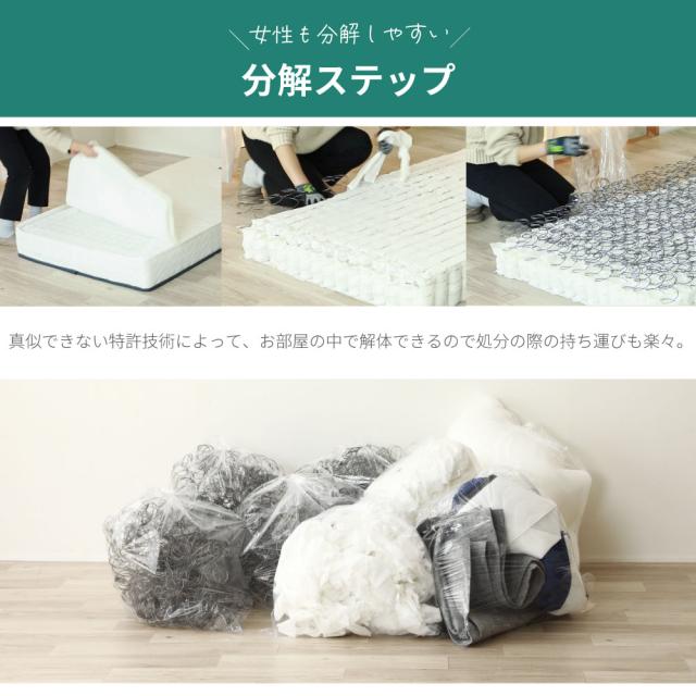 シングルサイズ 日本製【夜香スタンダード3】ポケットコイルマットレス 平行配列 ECO分解簡単構造 シンプルな仕様で一人暮らしにぴったり 製造直後に真空圧縮しコンパクトにお届け 広島工場での受注生産品 佐川急便対応商品_8