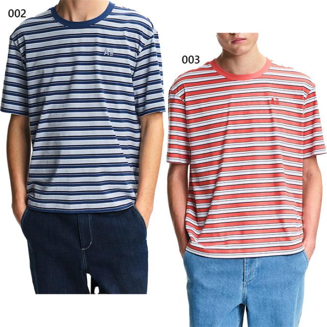 エーグル メンズ 吸水速乾 抗菌 リラックスフィット ストライプ半袖Tシャツ 半袖Tシャツ トップス カジュアルウェア ブルー 青 送料無料 AIGLE ZTHBQ64