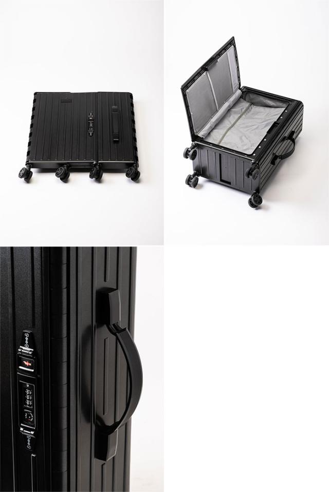 アンドフラット&FLATブラックメタリック折り畳キャリーFL14-4-00001 ＆.FLAT アンドフラット スーツケース FL14-4-00001 56cm 35L