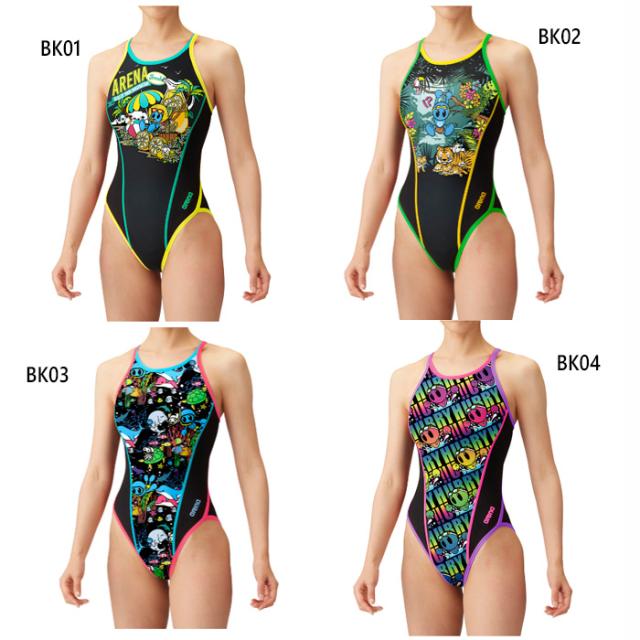 アリーナ レディース ECOタフ トレーニングワンピース オープンバック スイムウエア スイミング 水泳 フィットネス水着 競泳練習用 ブラック 黒 送料無料 arena AS4FWM03G