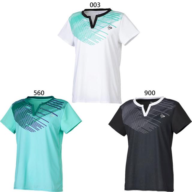 ダンロップ レディース ゲームシャツ GAME SHIRT テニス バドミントンウェア トップス 半袖 ホワイト 白 ブラック 黒 送料無料 DUNLOP DAP1521W
