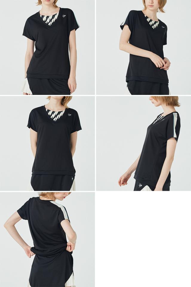 ダンロップ レディース ゲームシャツ GAME SHIRT テニス バドミントンウェア トップス 半袖 吸水速乾 ブラック 黒 ブルー 青 送料無料 DUNLOP DAP1560W_4