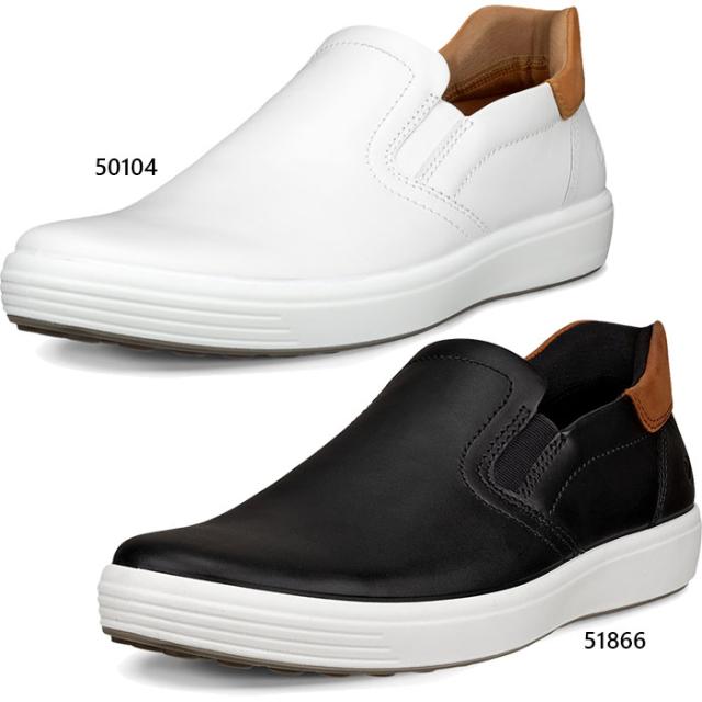 エコー メンズ レザースニーカー soft 7 スニーカー ハンズフリーシューズ スリッポン 本革 ローカット ホワイト 白 ブラック 黒 送料無料 ecco 470834