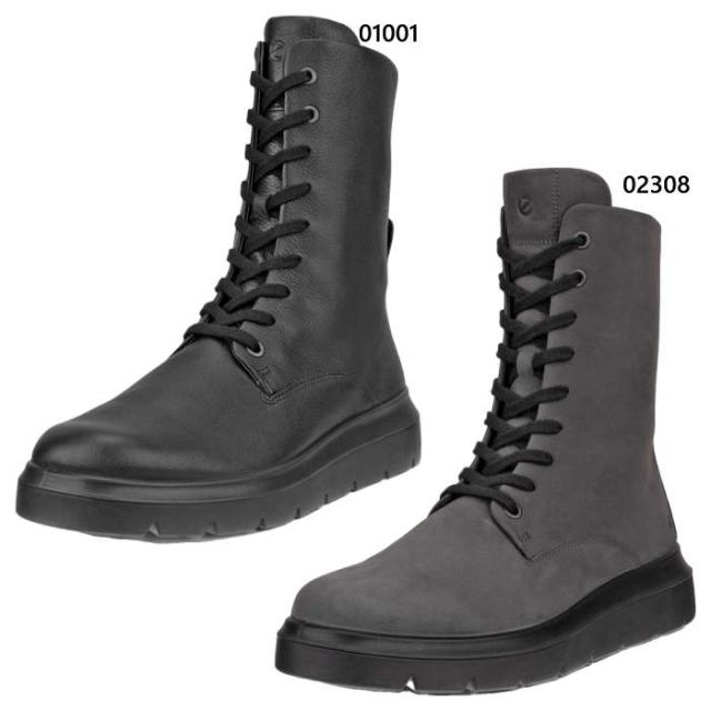 エコー レディース ヌーベル nouvelle レザーブーツ レースアップ 本革 レザー サイドジップ 内側ファスナー ブラック 黒 グレー 灰色 送料無料 ecco 216213