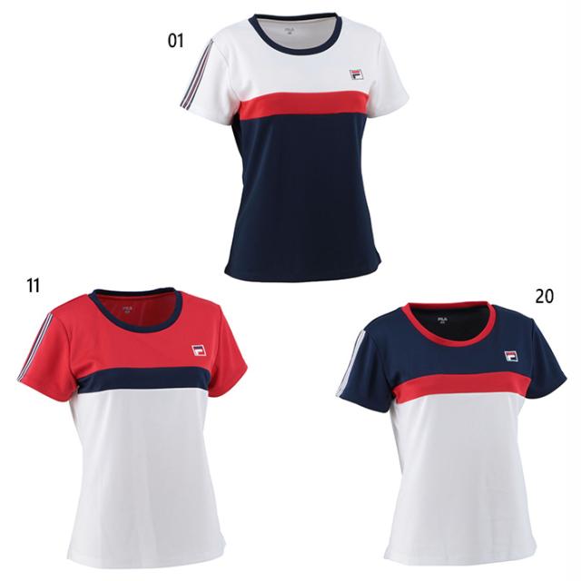 フィラ レディース ゲームシャツ テニス バドミントンウェア トップス 半袖 吸水速乾 UVカット ホワイト 白 ネイビー レッド 赤 送料無料 FILA VL7506の通販は 6,970円