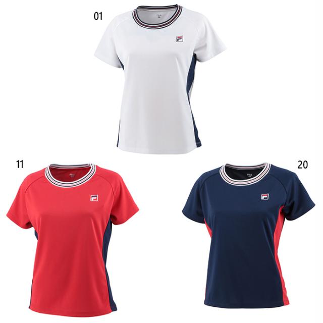 フィラ レディース ゲームシャツ テニス バドミントンウェア トップス 半袖 吸水速乾 UVカット ホワイト 白 ネイビー レッド 赤 送料無料 FILA VL7507の通販は 6,970円