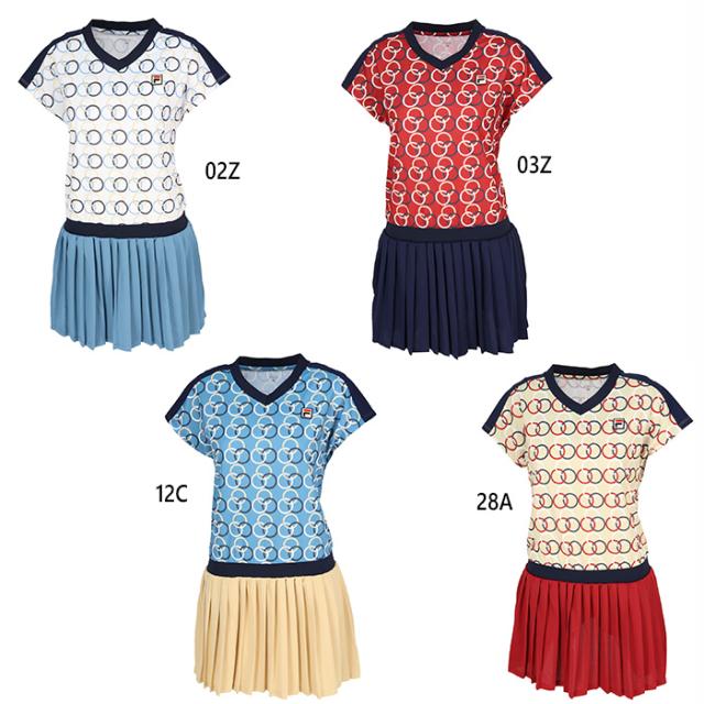 フィラ レディース ワンピース テニス バドミントンウェア 半袖 ホワイト 白 ブルー 青 ベージュ 送料無料 FILA EL0203