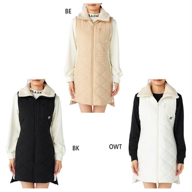 フィラ ゴルフ レディース 中綿入りフルジップワンピース ゴルフウェア トップス ホワイト 白 ブラック 黒 ベージュ 送料無料 FILA GOLF 795403