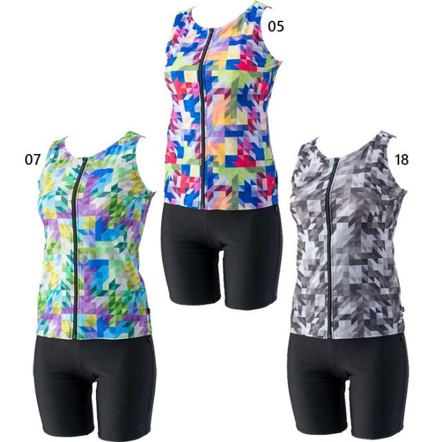 フットマーク レディース 長持ちする水着セパレーツ スイムウエア スイミング 水泳 フィットネス水着 グレー レッド 赤 グリーン 灰色 緑 送料無料 FOOTMARK 250074