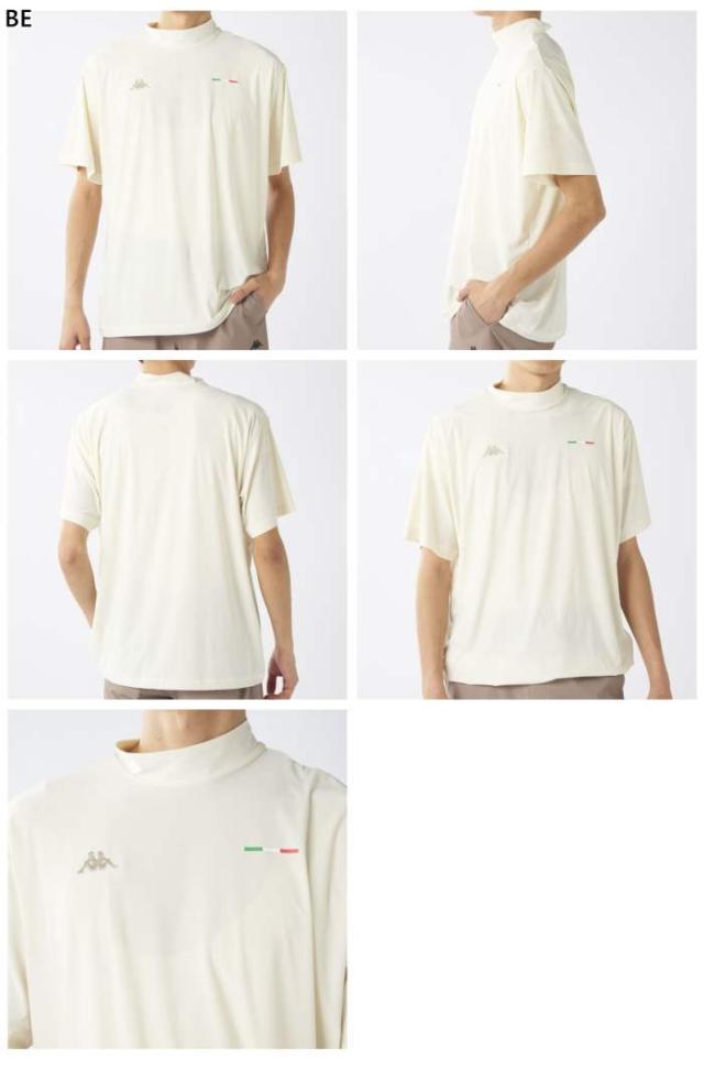 カッパ メンズ ゴルフ AUTHENTIC ゴルフ モックネックTシャツ ゴルフウェア トップス 半袖 グレー ブルー 青 ベージュ 灰色 送料無料 Kappa 615626_1