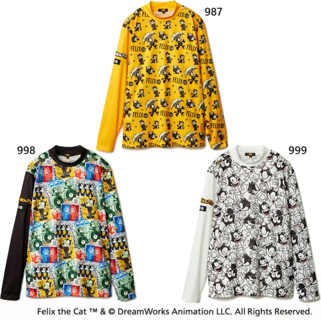 ラウドマウス メンズ フィリックス LOUDMOUTH×FELIX コラボ長袖モックネックシャツ ゴルフウェア トップス 吸汗速乾 UVカット ホワイト 白 ブラック 黒 オレンジ 送料無料 LOUDMOUTH 775510