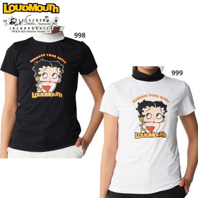 ラウドマウス レディース ベティー ブープ LOUDMOUTH×Betty Boop モックネックシャツ ゴルフウェア トップス 半袖 吸汗速乾 UVカット ホワイト 白 ブラック 黒 送料無料 LOUDMOUTH 866666