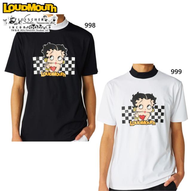 ラウドマウス メンズ ベティー ブープ LOUDMOUTH×Betty Boop モックネックシャツ ゴルフウェア トップス 半袖 吸汗速乾 UVカット ホワイト 白 ブラック 黒 送料無料 LOUDMOUTH 866616