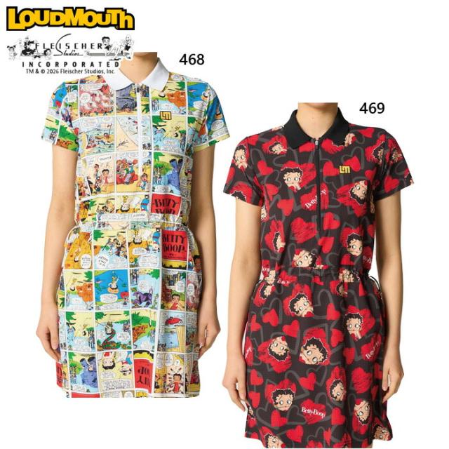 サイズ：LL ラウドマウス レディース ベティー ブープ LOUDMOUTH×Betty Boop ワンピース ゴルフウェア 半袖 吸汗速乾 UVカット 送料無料 LOUDMOUTH 866667