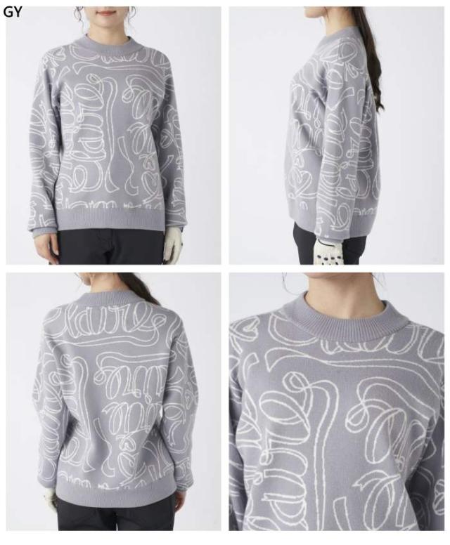 マリクレール レディース リボンロゴクルーネックセーター ゴルフウェア トップス 長袖 ホワイト 白 ブラック 黒 グレー 灰色 送料無料 marie claire 735750 マリクレール レディース リボンロゴクルーネックセーター ゴルフ