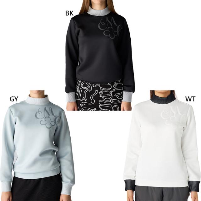 マリクレール レディース ワンポイントロゴ長袖モックネックプルオーバー ゴルフウェア トップス 長袖 ホワイト 白 ブラック 黒 グレー 灰色 送料無料 marie claire 735550