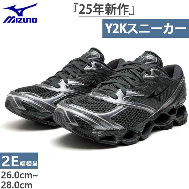 2E幅相当 ミズノ メンズ ウエーブプロフェシーLS Y2K スニーカー シューズ 紐靴 ブラック 黒 送料無料 Mizuno D1GA2511の通販は