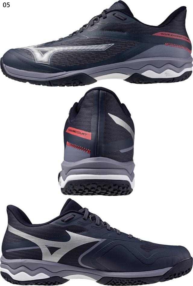 3E幅 ワイド ミズノ メンズ レディース ウエーブエクシードコート WIDE OC テニスシューズ クレー 砂入り人工芝コート ホワイト 白 グレー 灰色 送料無料 Mizuno 61GB2518_1