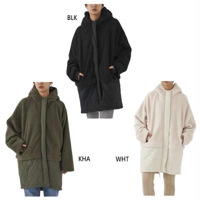 オーシャンパシフィック レディース ボア×キルト切り替え フード付き ロングコート カジュアルウェア トップス アウター ボアコート ホワイト 白 ブラック 黒 カーキ 送料無料 Ocean Pacific OP 553212