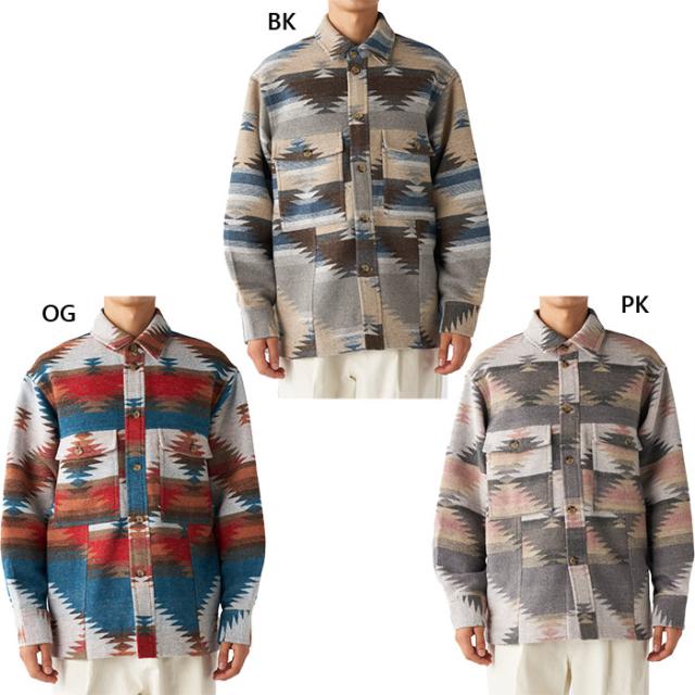 オーシャンパシフィック メンズ オルテガ柄 シャツジャケット カジュアルウェア トップス 上着 アウター 長袖 ブラック 黒 ピンク オレンジ 送料無料 Ocean Pacific OP 535204