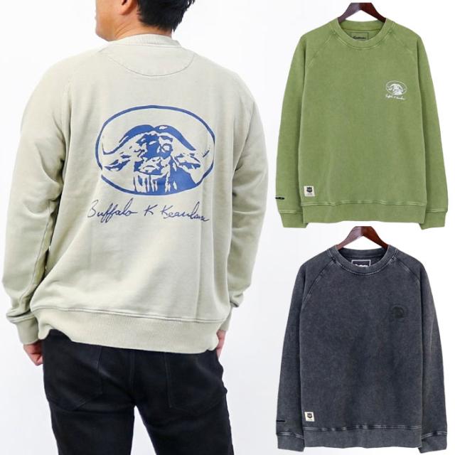リアルビーボイス メンズ レディース バッファロー ピグメント クルー スウェット BUFFALO PIGMENT CREW SWEAT トップス 長袖 ブラック 黒 ベージュ グリーン 緑 送料無料 RealBvoice 10481-11919
