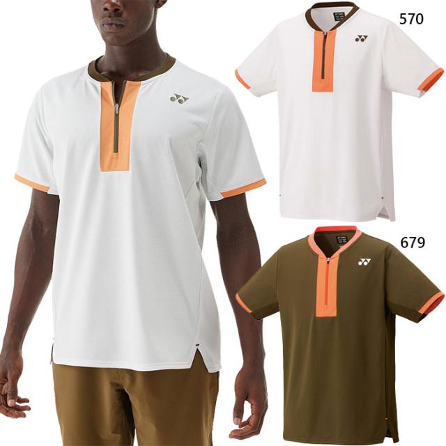 ヨネックス メンズ レディース ユニゲームシャツ テニス バドミントンウェア トップス 半袖 吸汗速乾 UVカット ホワイト 白 ブラウン 茶色 送料無料 YONEX 10626