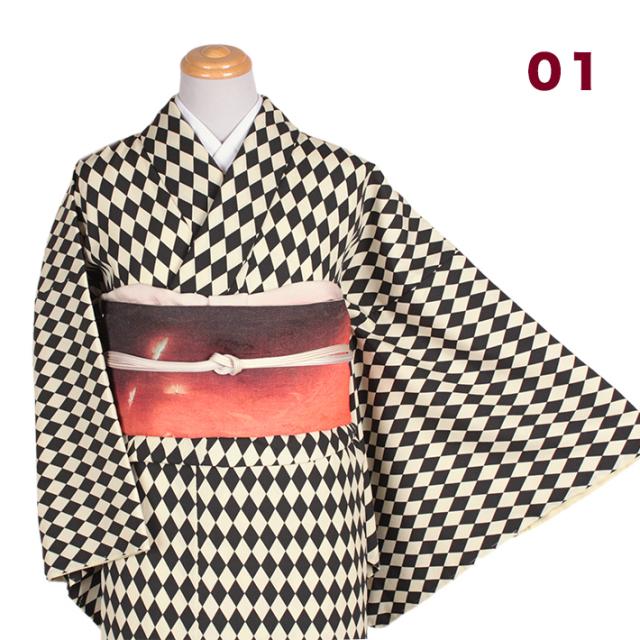 洗える着物 袷 小紋 レトロ モダン レディース 女性 洗える プレタ お仕立て上がり 着物 初心者 おしゃれ かわいい お洒落着 普段着 菱 の通販はau Pay マーケット きものfun
