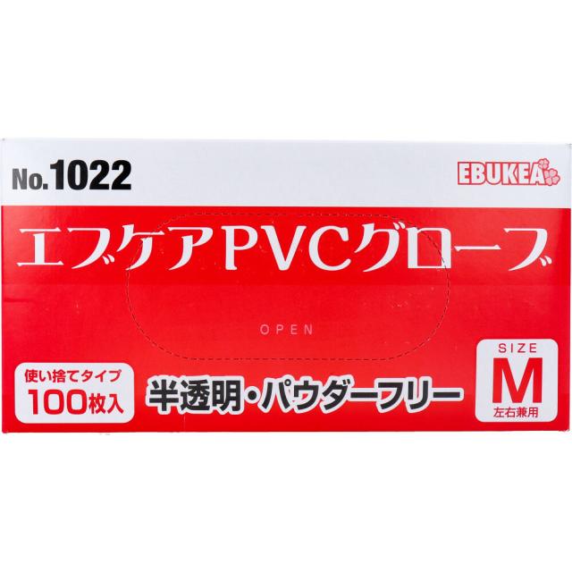 エブノ No.1022 エブケアPVCグローブ 半透明 パウダーフリー Mサイズ 100枚入り X10箱