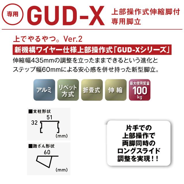 アルインコ 上部操作式伸縮脚付専用脚立 8段 GUD-270X_1