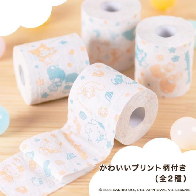 トイレットペーパー 丸富製紙 花束 サンリオキャラクターズ プリント柄 再生紙100% ダブル25m スイーツの香り 12ロール入り X8パック_7