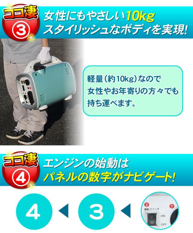 静音 カセットボンベ式 発電機 KG-071 ニチネン G700 クレマ インバーター式 G-cubic（ジーキュービック） カセットボンベで使用可能 アウトドア キャンプ 災害 非常用_6