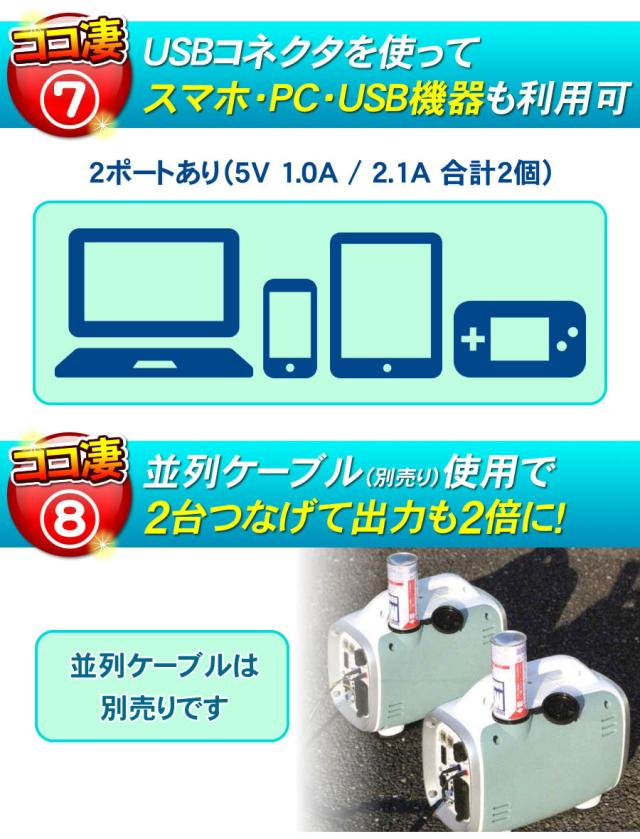 静音 カセットボンベ式 発電機 KG-071 ニチネン G700 クレマ インバーター式 G-cubic（ジーキュービック） カセットボンベで使用可能 アウトドア キャンプ 災害 非常用_9