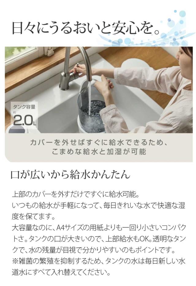 加湿器 お手入れ簡単 大容量 2L MIST 250（ウォームグレー）超音波式