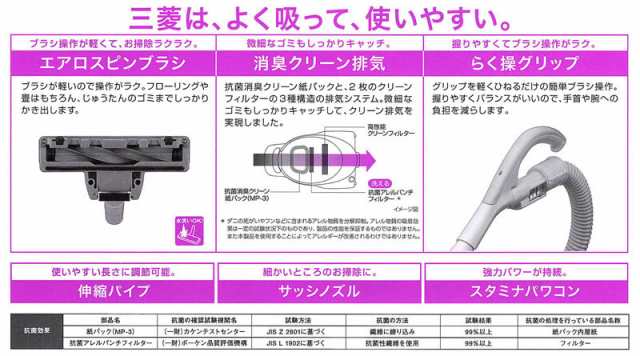 三菱 掃除機 TC-SXG3J-H 紙パック式 エアロスピンブラシタイプ お勧め